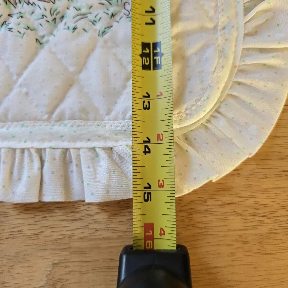 Baby Bib Lamb Quilted Cotton, Ruffled Edge, Precious Moments Fabric Vintage NWOT